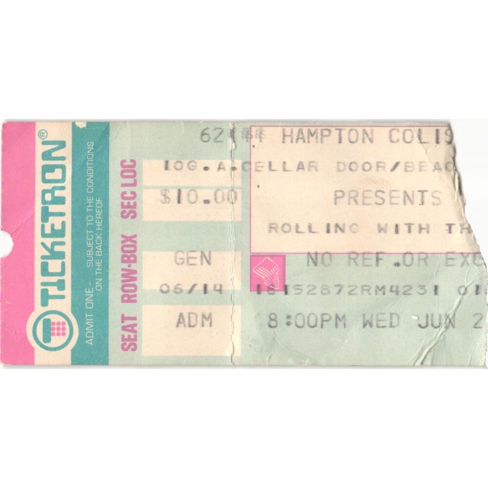 Vintage 1978 Rolling Stones Peter Tosh Concert Ticket Stub Hampton VA